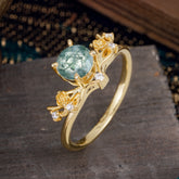Nature-Inspired 4-Prong Round Natural Moss Agate Engagement Ring